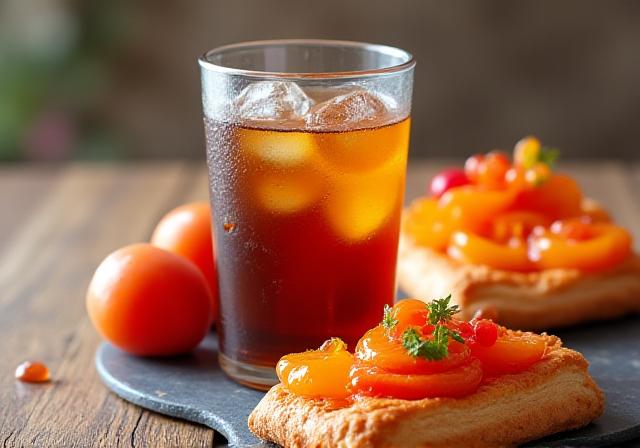 Refreshing cold brew coffee with a fruit-topped danish