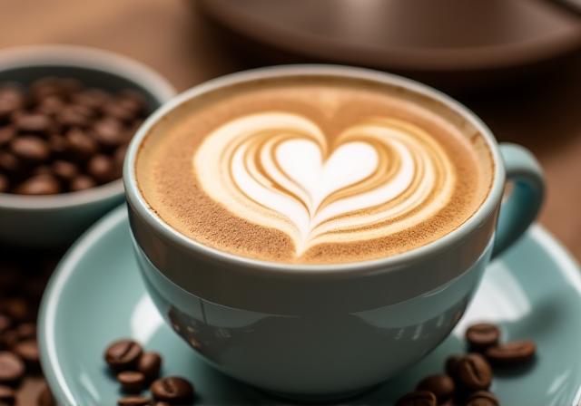 Latte art and organic coffee beans