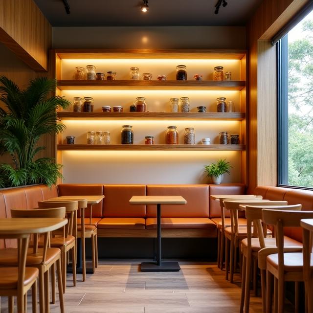Cozy interior of Aurosa Bakes with warm lighting